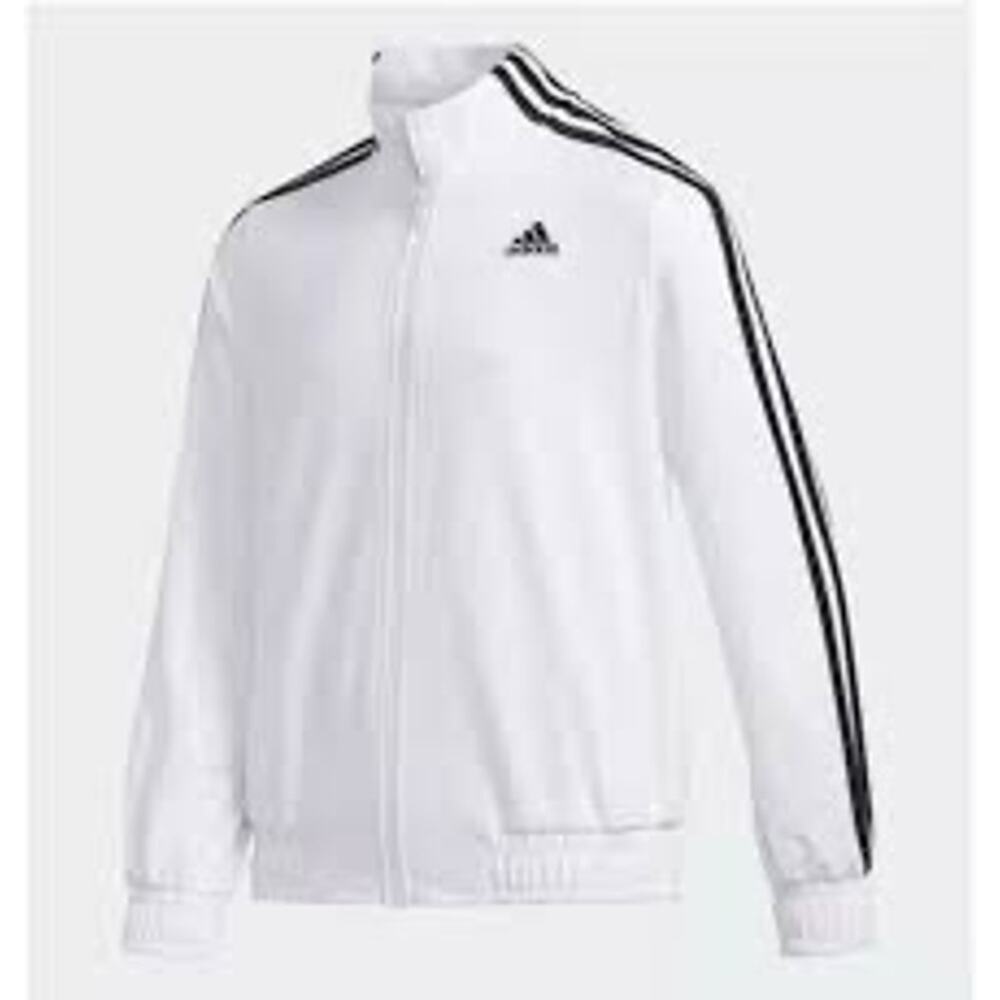 Adidas White Full Zip Track Jacket Black 3 Stripe XL 16 Athletic - Picture 1 of 6
